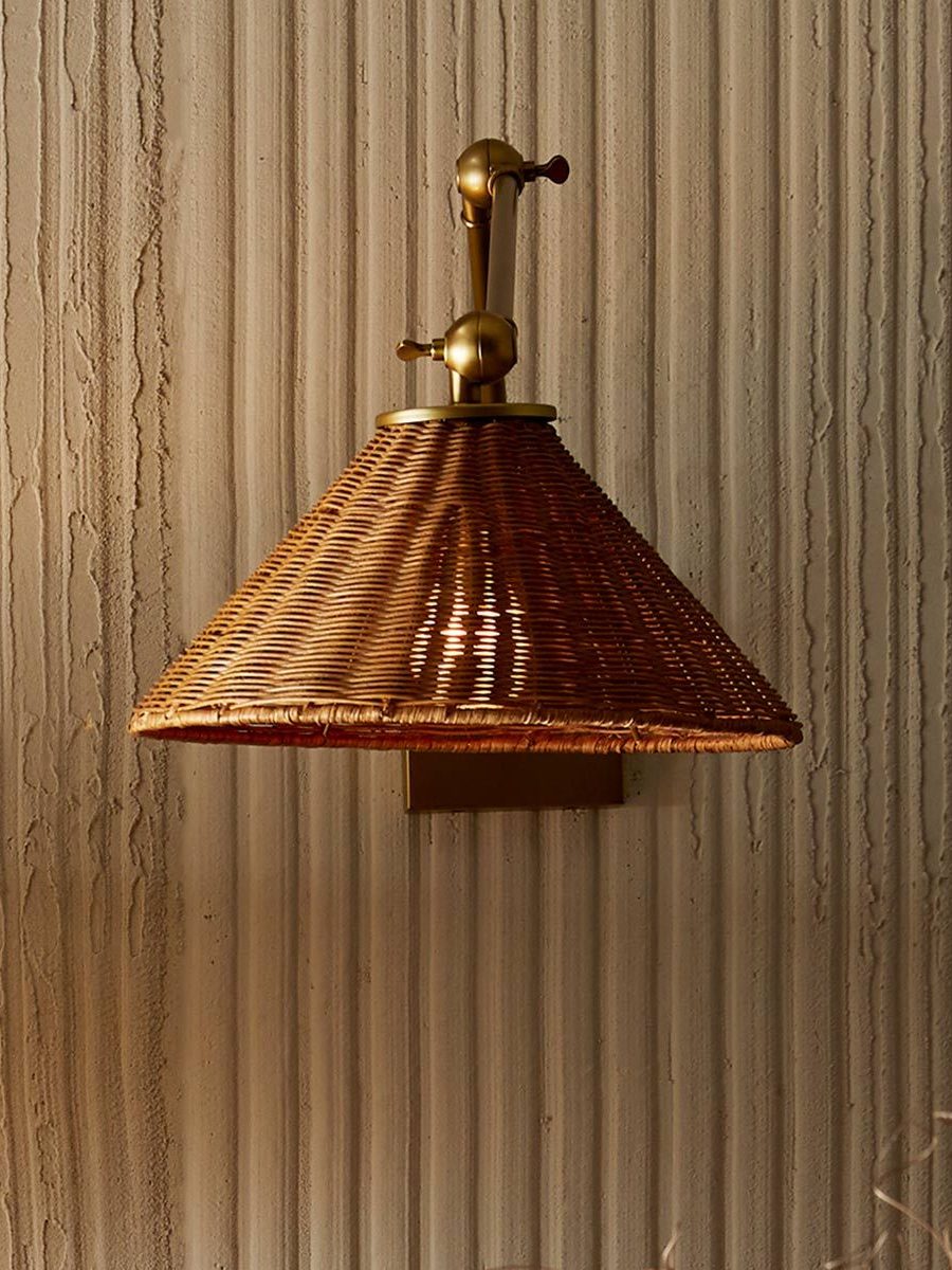 Rattan Wall Light on a long bracket.