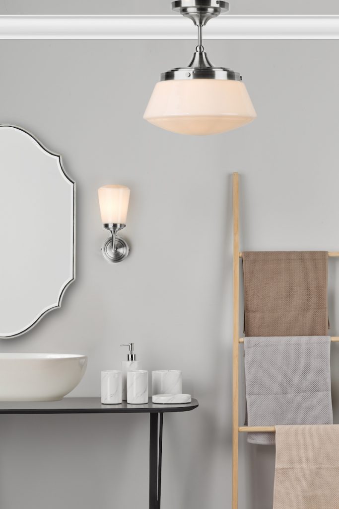 a more traditional bathroom light with opal glass shade