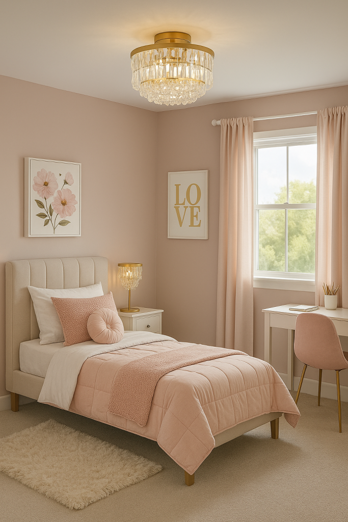 Laura Ashley Rhosill brass and crystal ceiling light and table lamp