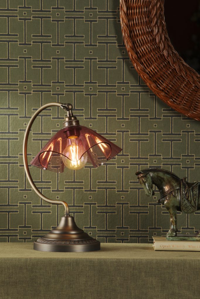 David Hunt Lighting Ethel pink glass and antique brass traditional table lamp