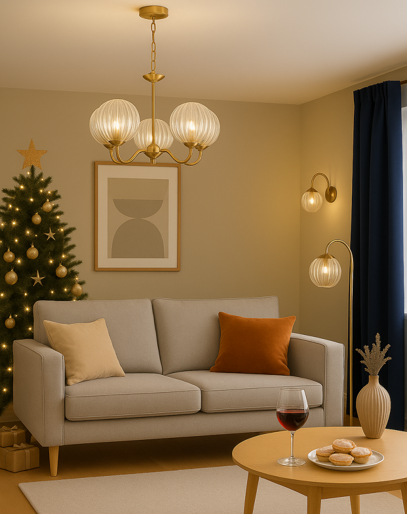 Christmas Living Room - Warm Brass Lighting