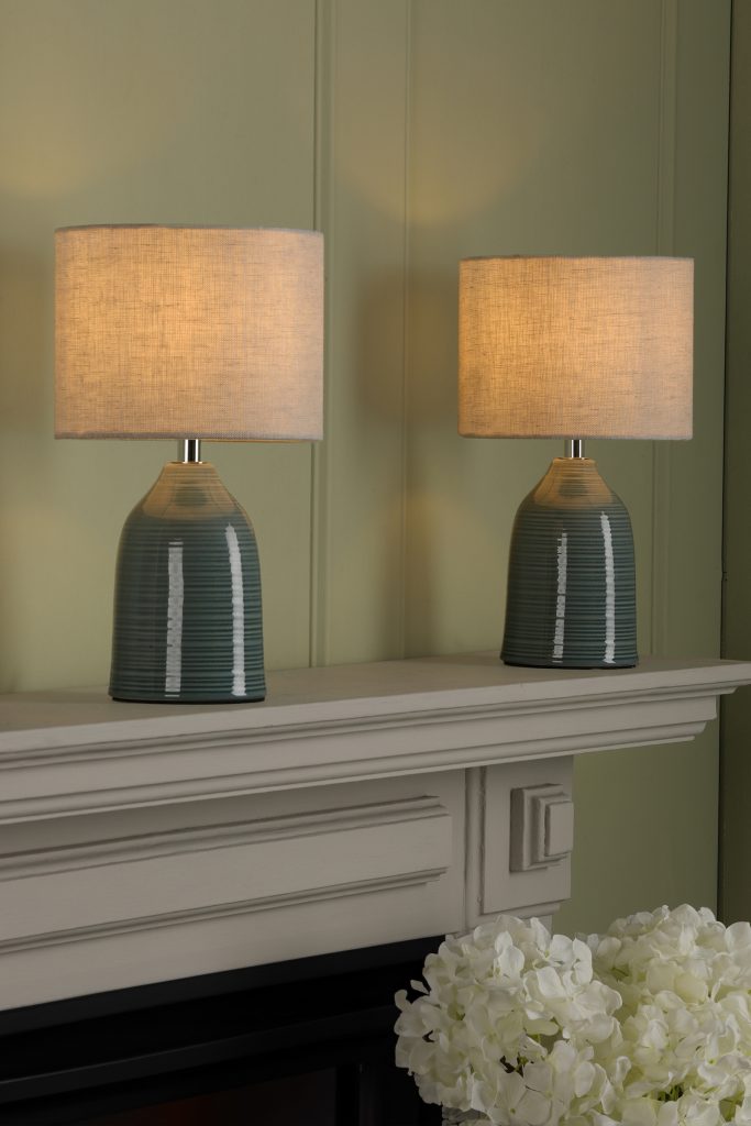 twin pack of blue ceramic table lamps