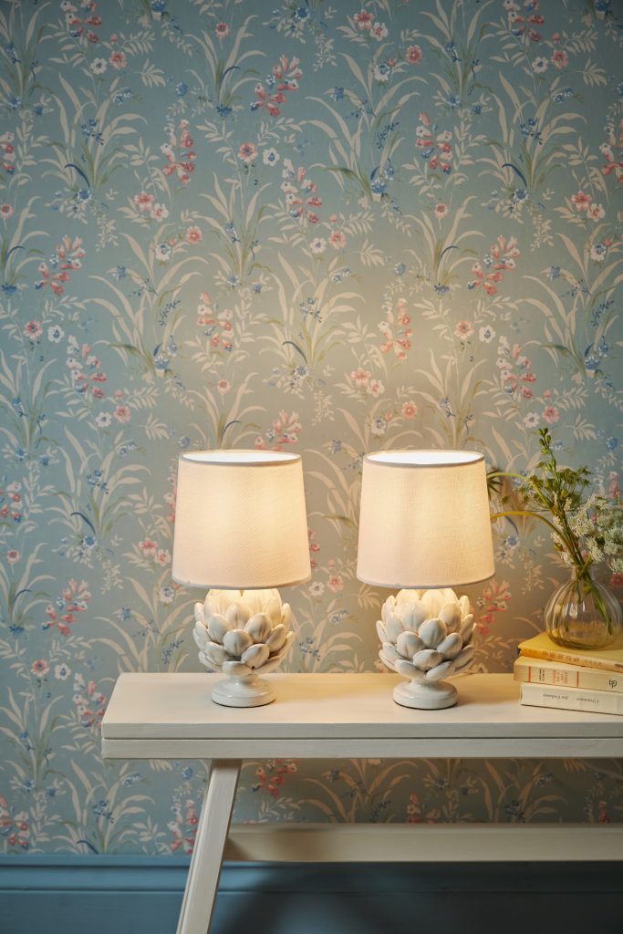 twin pack of cream artichoke ceramic table lamps