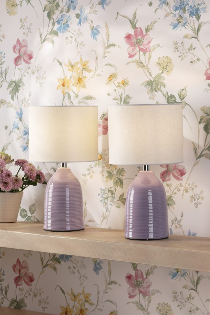 twin pack of purple ceramic table lamps