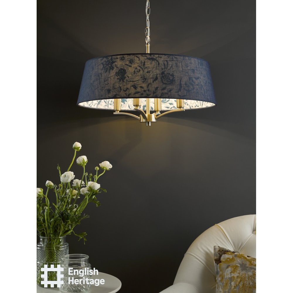 a deep blue pendant light with shade suited to period properties