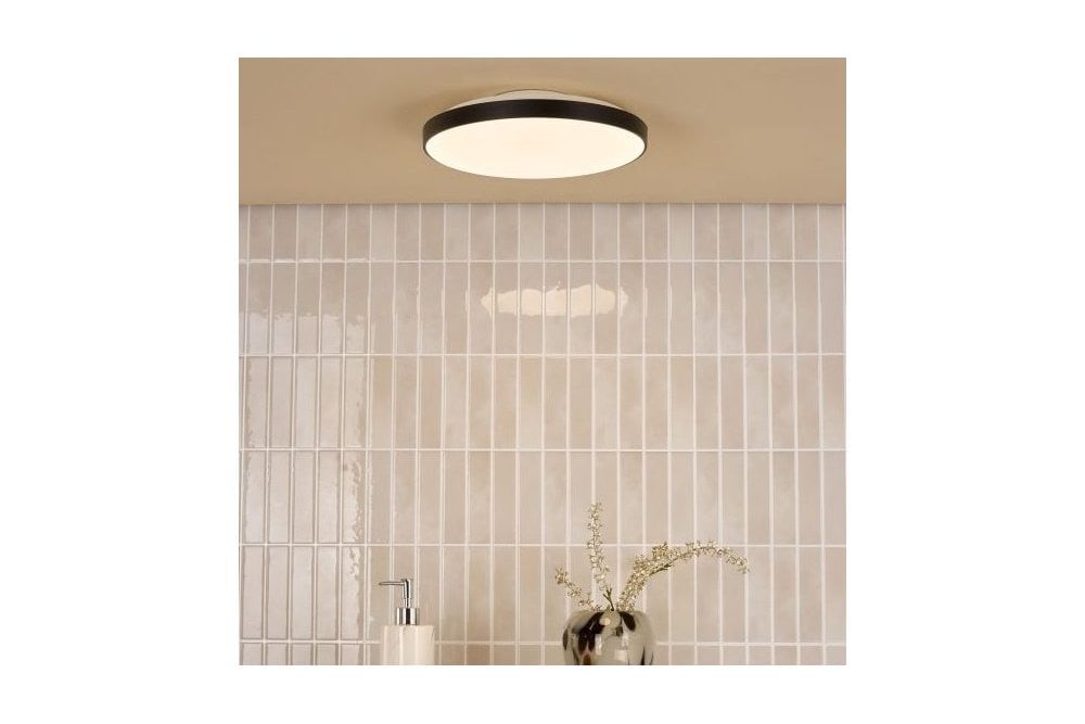 modern round flush ceiling fitting with frosted glass shade