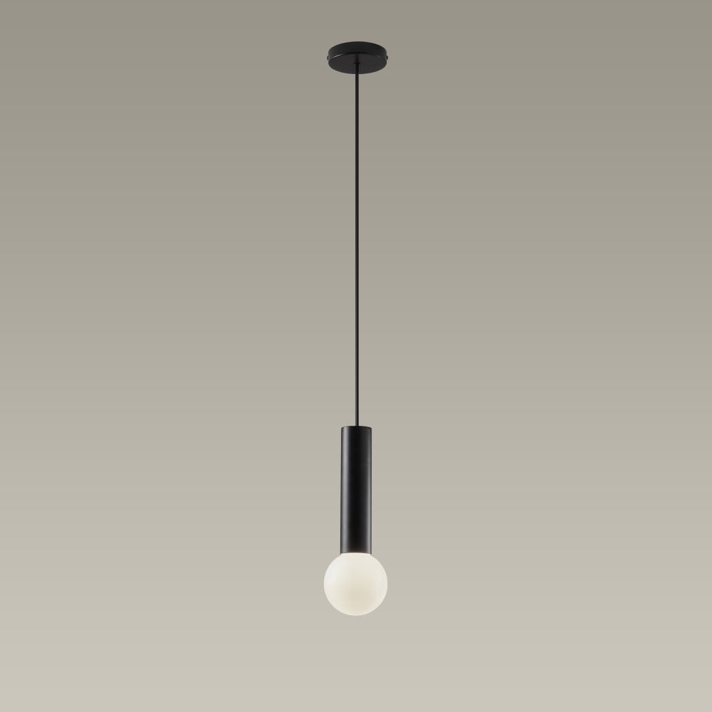 a modern sleek black and opal glass bathroom pendant