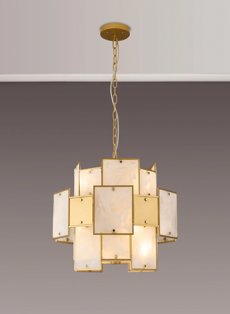 a large statement alabaster and gold panelled pendant light