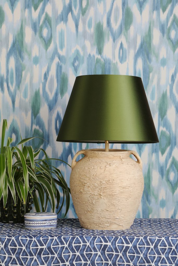 Rustic Hand Made Lamp teamed with Green silk shade.