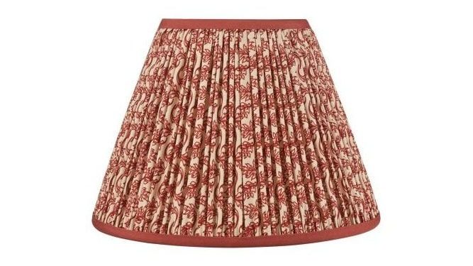 an empire shade lamp shade with red pattern