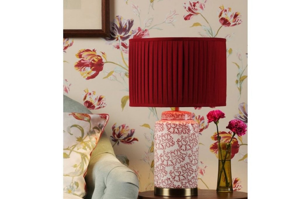large ceramic lamp patterned base teamed with block red shade