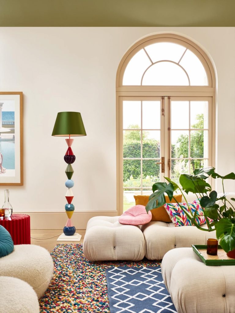 Multi colour floor lamp picks out colours within the room and bring the look together