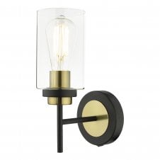 Wall Light Satin Black & Gold with Glass Shade, Switched