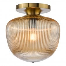 brushed bronze flush ceiling light with amber glass shade