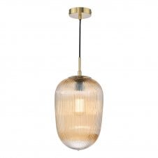 brushed brass pendant with amber glass shade