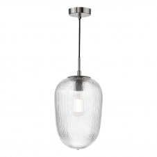 polished nickel pendant with ribbed glass shade