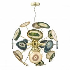 ACHATES 9 light mineral stone sputnik pendant with gold structure
