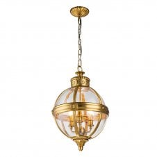 3 Light Chandelier in Brushed Brass with Steel and Clear Glass