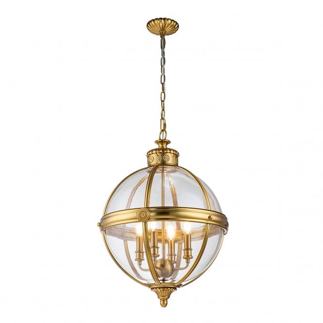 ADAMS 4 Light Globe Chandelier in Brushed Bronze with Clear Glass