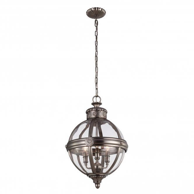 ADAMS Victorian inspired classic glass orb 3lt chandelier in antique nickel