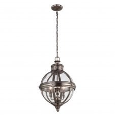decorative Victorian inspired glass globe ceiling pendant with antique nickel frame