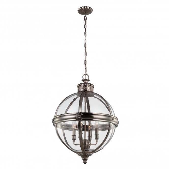 ADAMS Victorian inspired classic glass orb 4lt chandelier in antique nickel