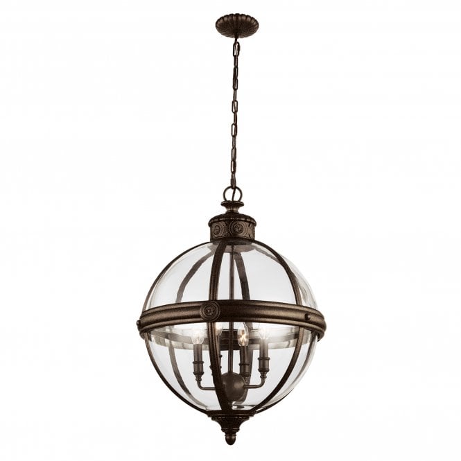 ADAMS Victorian inspired classic glass orb 4lt chandelier in British bronze