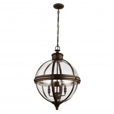 decorative Victorian inspired glass globe ceiling pendant with bronze frame