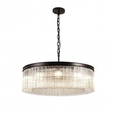 AESTHETIX 10 Light Ceiling Pendant Brown Oxide with Art Glass Panels and Crystal