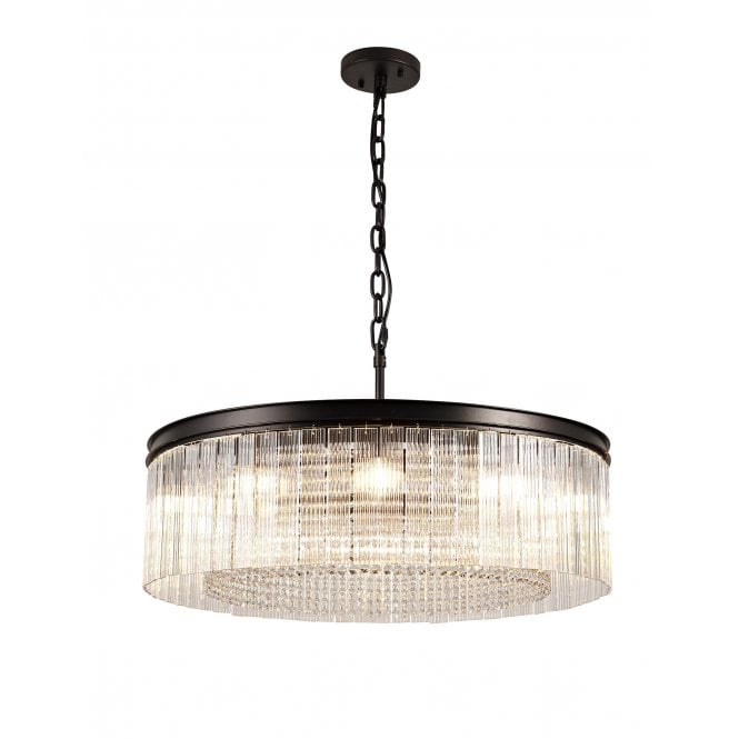 AESTHETIX 10 Light Ceiling Pendant Brown Oxide with Art Glass Panels and Crystal