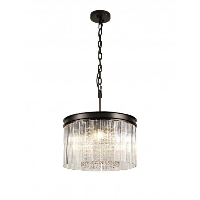 AESTHETIX 4 Light Ceiling Pendant Brown Oxide with Art Glass Panels and Crystal