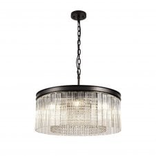 AESTHETIX 8 Light Ceiling Pendant Brown Oxide with Art Glass Panels and Crystal