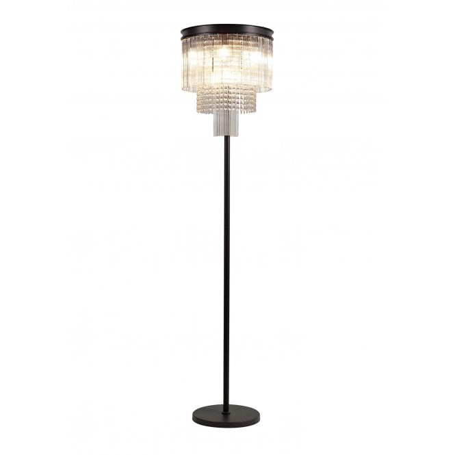 AESTHETIX Chandelier Styled Floor Lamp Brown Oxide with Texture Crystal Glass