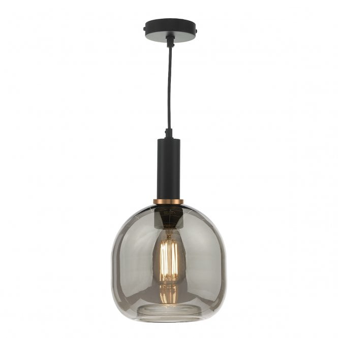 Aiden Ceiling Pendant in Matt Black & Bronze with Domed Smoked Glass Shade