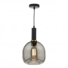 Matt Black And Copper Suspension With AIDEN Easy Fit Ceiling Shade Ceiling Pendant Smoked Glass