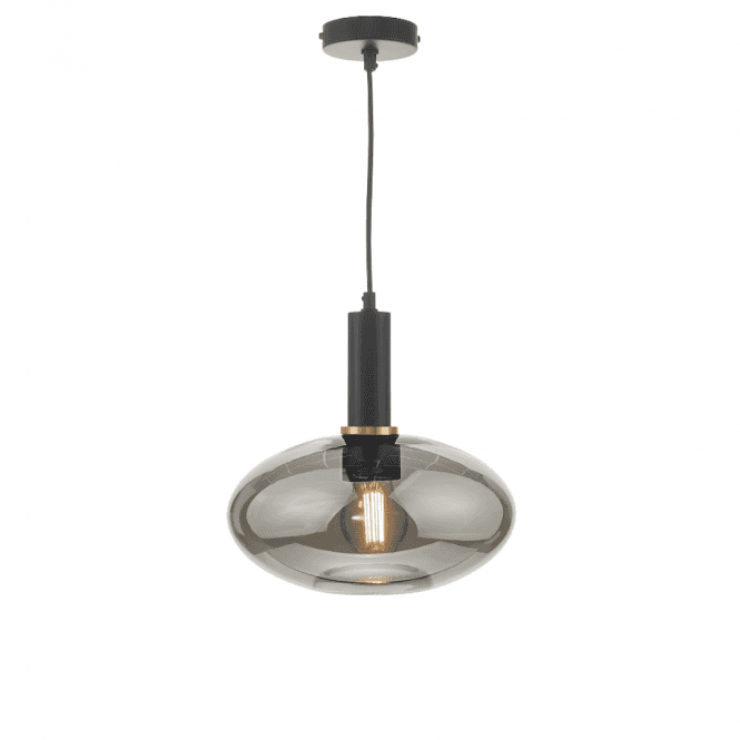 Aiden Ceiling Pendant in Matt Black & Bronze with Oval Smoked Glass Shade