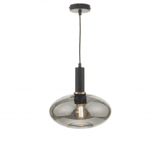Matt Black And Copper Suspension With AIDEN Easy Fit Oval Ceiling Shade In Smoked Glass