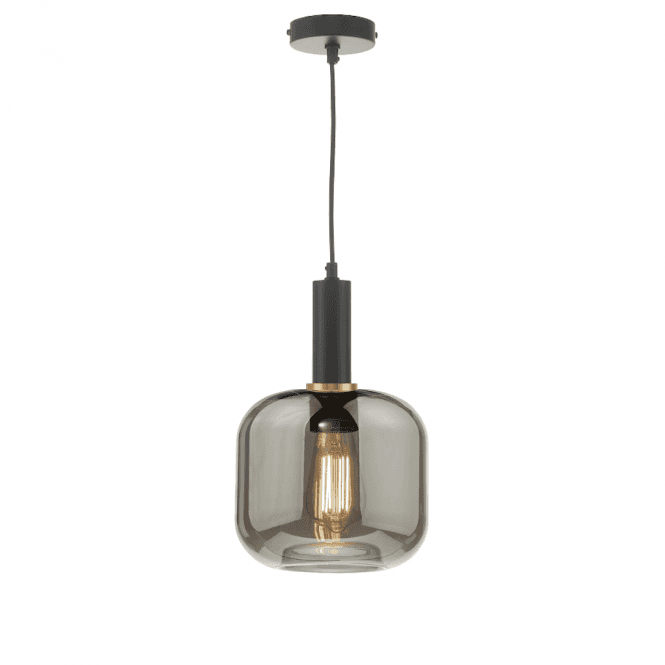 Aiden Ceiling Pendant in Matt Black & Bronze with Smoked Glass Shade