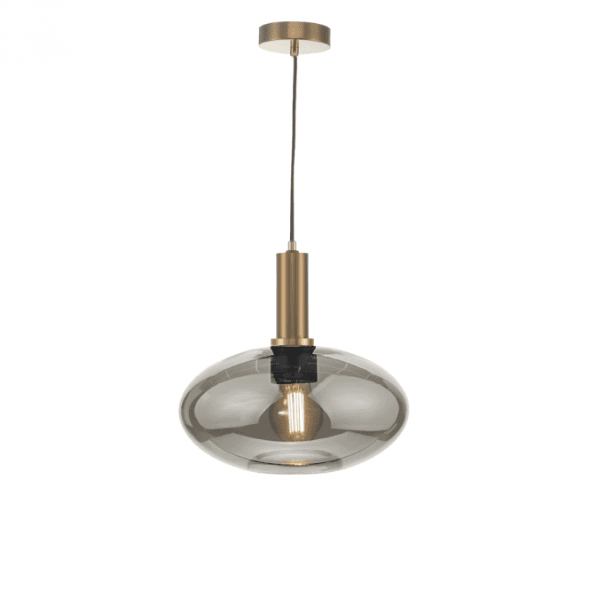 Aiden Ceiling Pendant in Satin Bronze with Oval Smoked Glass Shade