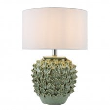 green ceramic table lamp and white shade