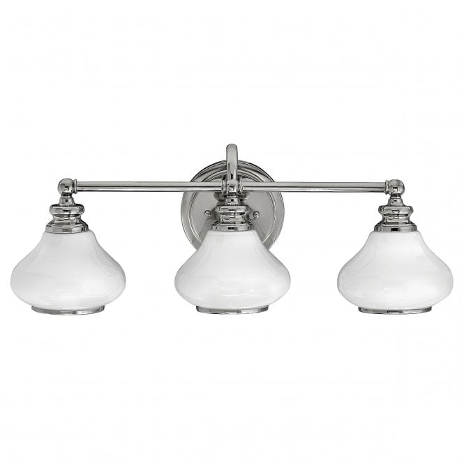 AINSLEY 3lt bathroom wall light in chrome with opal glasses