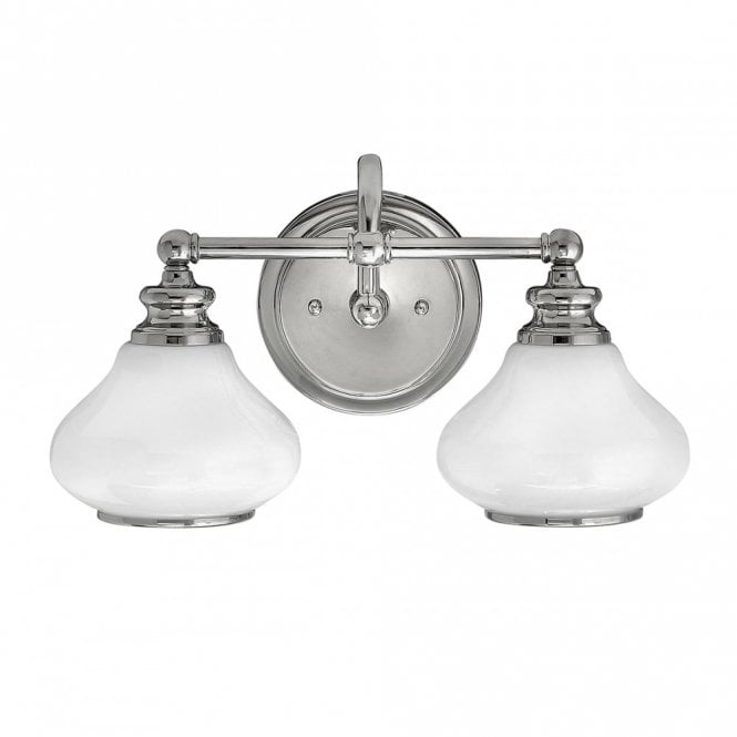 AINSLEY twin bathroom wall light in chrome with opal glasses
