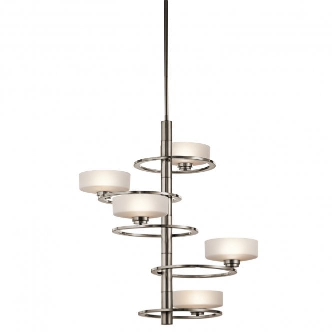 ALEEKA modern geometric ring design 5lt chandelier in pewter finish with opal glass shades (tall)