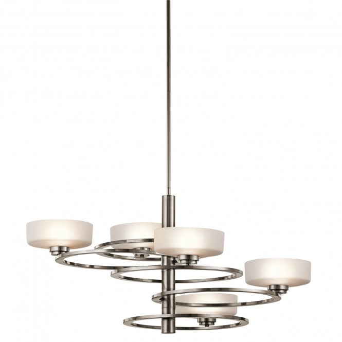 ALEEKA modern geometric ring design 5lt chandelier in pewter finish with opal glass shades (wide)