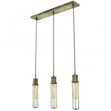 vintage industrial 3 light ceiling bar pendant in antique brass finish