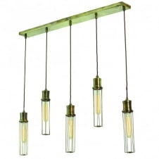 vintage industrial 5 light ceiling bar pendant in antique brass finish