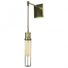 vintage hanging wall light in antique brass with cage frame shade