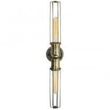 industrial style twin wall light in antique brass with tubular cage frame shades