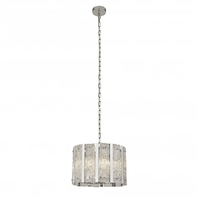 ALEXANDRA 5 Light Satin Silver Ceiling Pendant With Aquatex Glass And Metal Bars