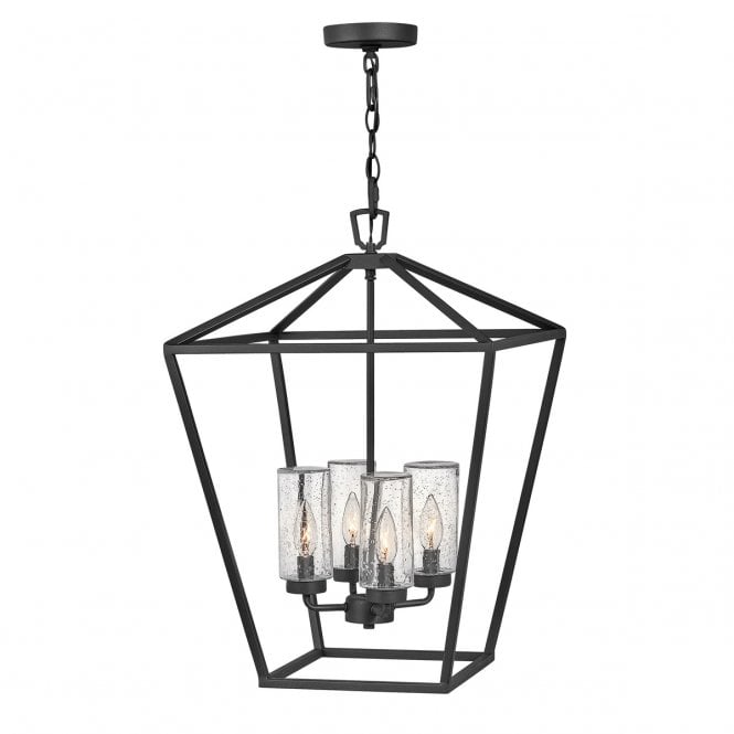 ALFORD PLACE 4 Light Outdoor Pendant in Black with Seeded Glass Shades